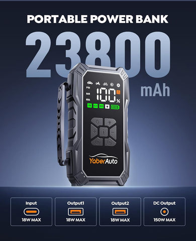 YaberAuto 10-in-1 7000A 150PSI Jump Starter with Air Compressor & Gloves