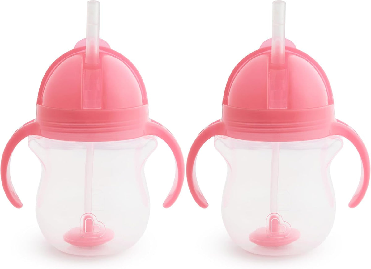 Munchkin Sippy Cup, 7 Ounce, 2 Pack | Weighted Straw | For 6+ Months | Pink | Transition Handles