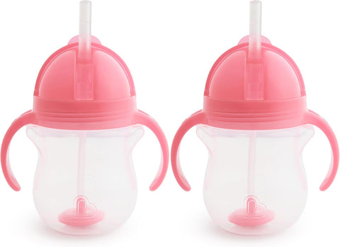 Munchkin Sippy Cup, 7 Ounce, 2 Pack | Weighted Straw | For 6+ Months | Pink | Transition Handles