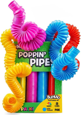 BUNMO Pop Tubes - Sensory Toys - Fidget Toys - Imaginative Play & Stimulating Creative Learning - Hours of Fun for Kids - Tons of Ways to Play - Non-Mouthable Toy 3+ - 4 Pack Large