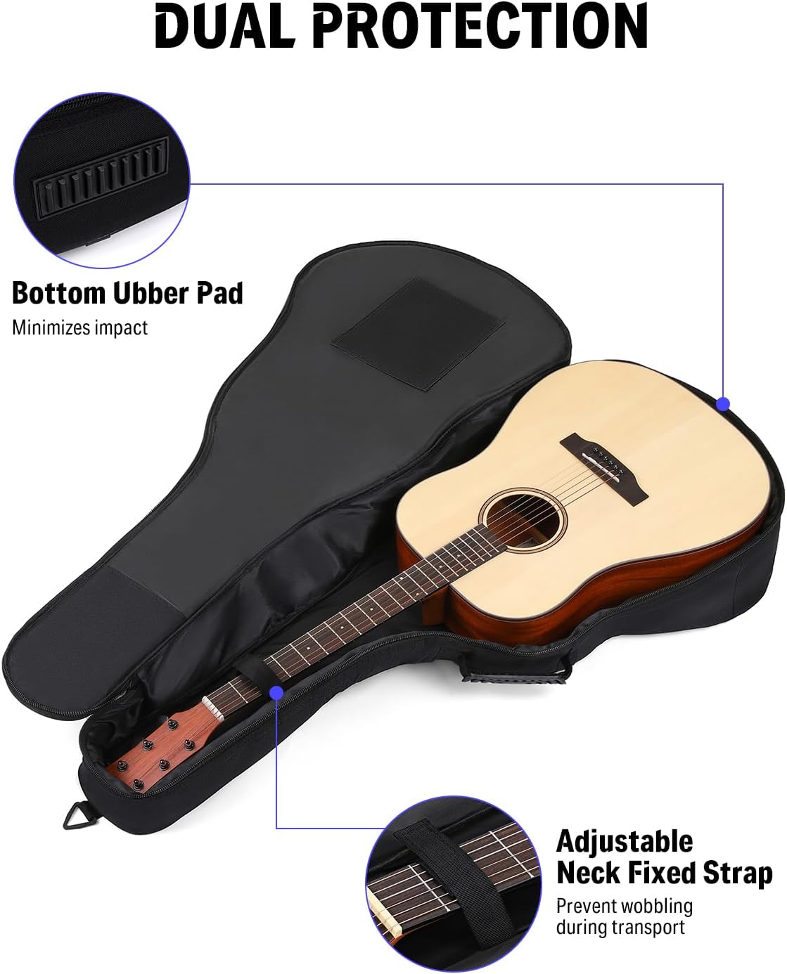 Donner 36 Inch Acoustic Guitar Case, 0.4 Inch Thick Padding Soft Gig Bag