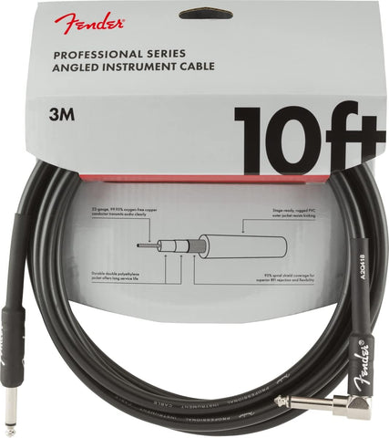 Fender Professional Series Instrument Cable, Straight/Angle, Black, 10ft