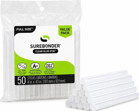 Surebonder Full Size Hot Glue Sticks 50-Pack, Clear, Non-Toxic, Multi-Temp, 4-Inch x 0.43-Inch for Full Size Glue Guns, DIY, Arts, Crafts & Home Repairs