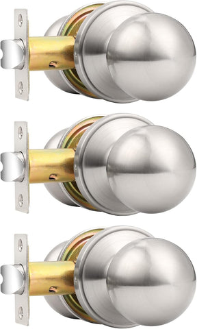 Probrico Round Passage Door Knobs Interior Hall/Closet Door Handles Brushed Nickel Ball Knobs, 3 Pack