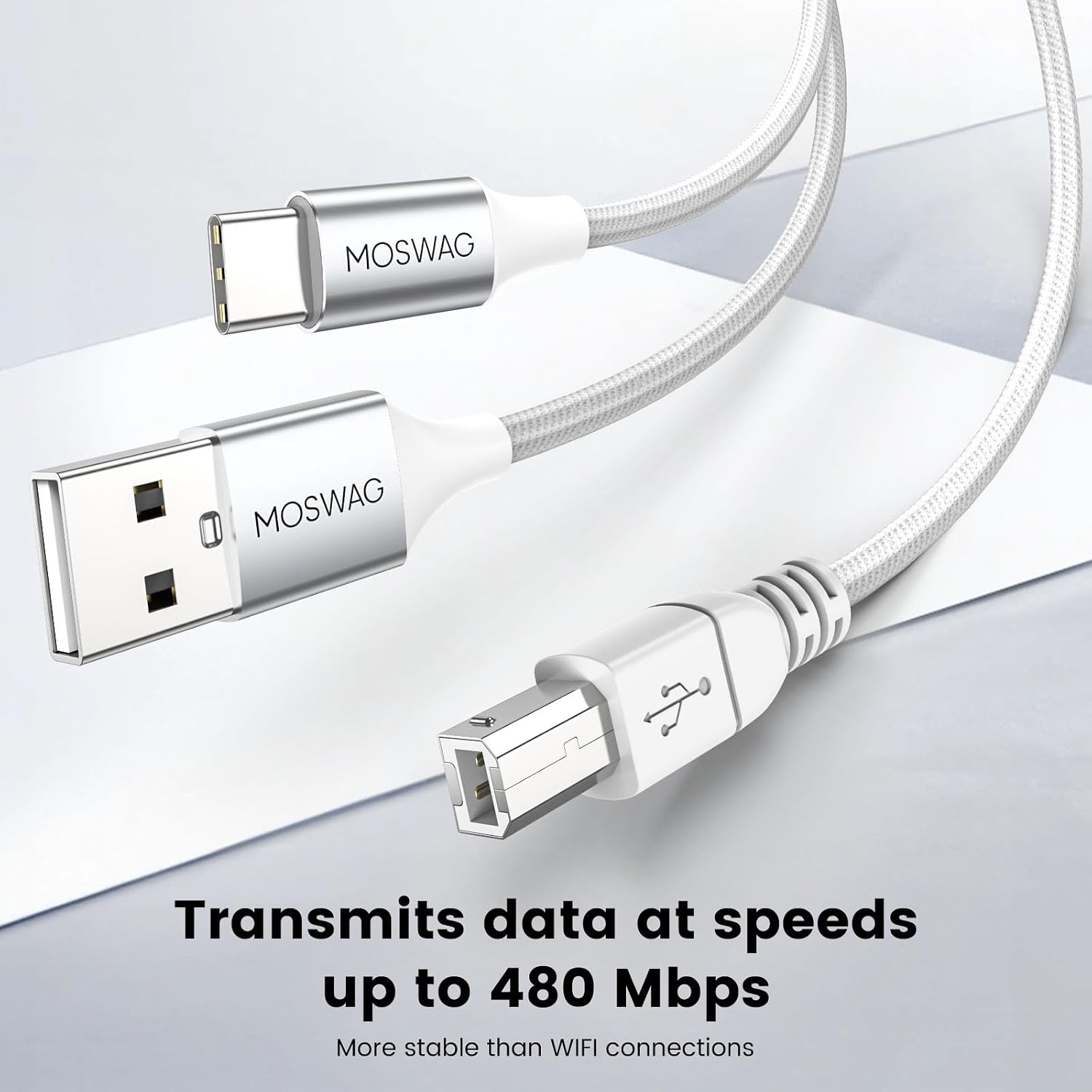 MOSWAG 2in1 USB C to B Printer Cable 6.6FT/2M with USB A to B Cable