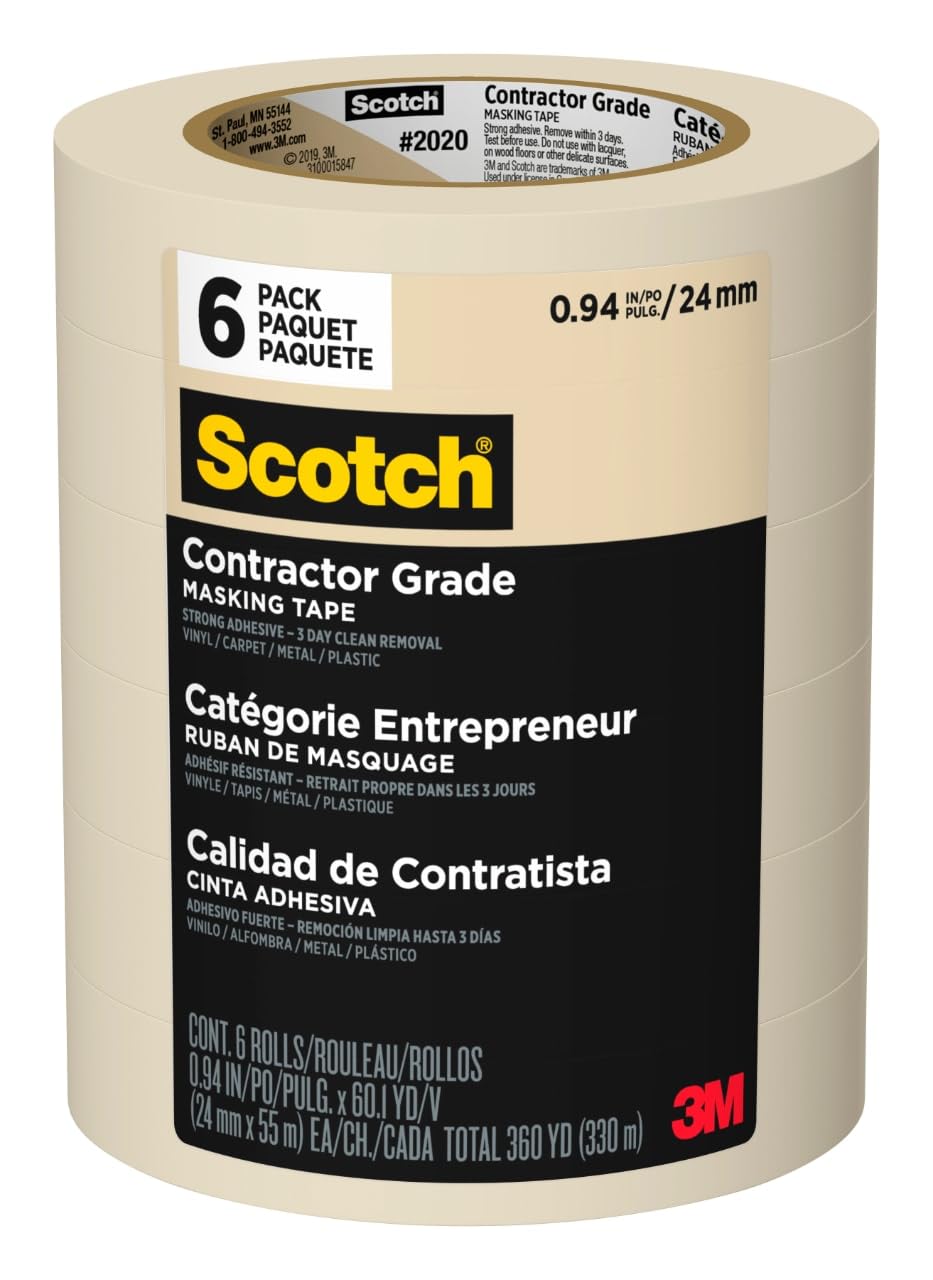 Scotch Contractor Grade Masking Tape 1 Inch Wide, 6 Rolls