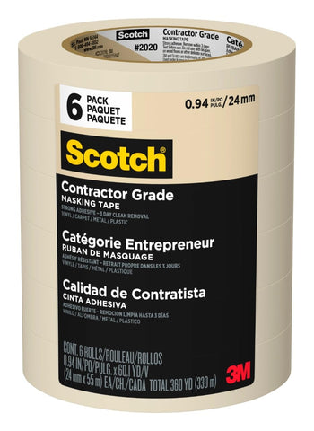 Scotch Contractor Grade Masking Tape 1 Inch Wide, 6 Rolls