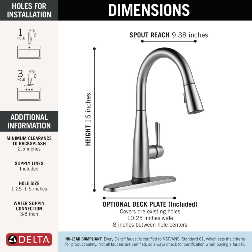 Delta Essa Brushed Nickel Touch Kitchen Faucet with Pull Down Sprayer, Modern Single Hole Touch On Kitchen Sink Faucet, Single Handle, Arctic Stainless 9113T-AR-DST