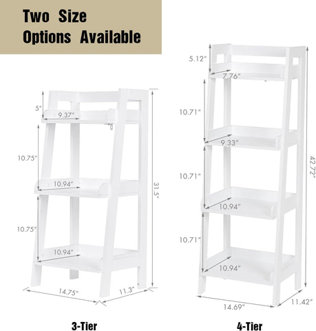 UTEX Freestanding Bathroom Storage Shelf with 4-Tier Ladder Design, White