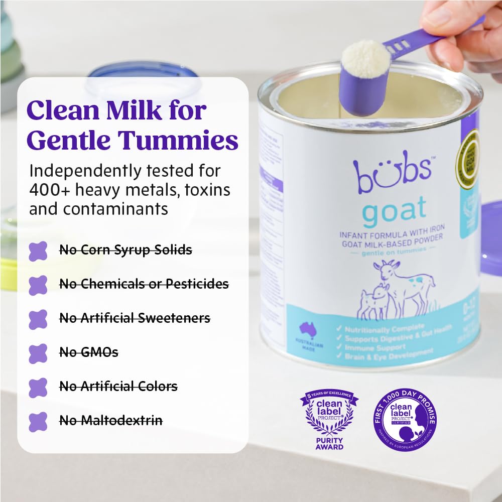 Bubs Whole Goat Milk Infant Formula for 0-12 Months, Non-GMO Milk, 20 oz