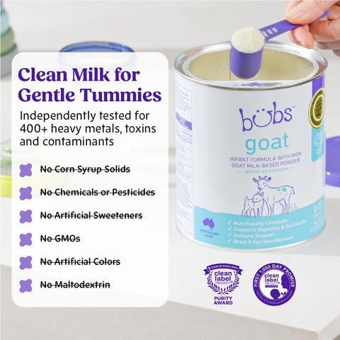 Bubs Whole Goat Milk Infant Formula for 0-12 Months, Non-GMO Milk, 20 oz
