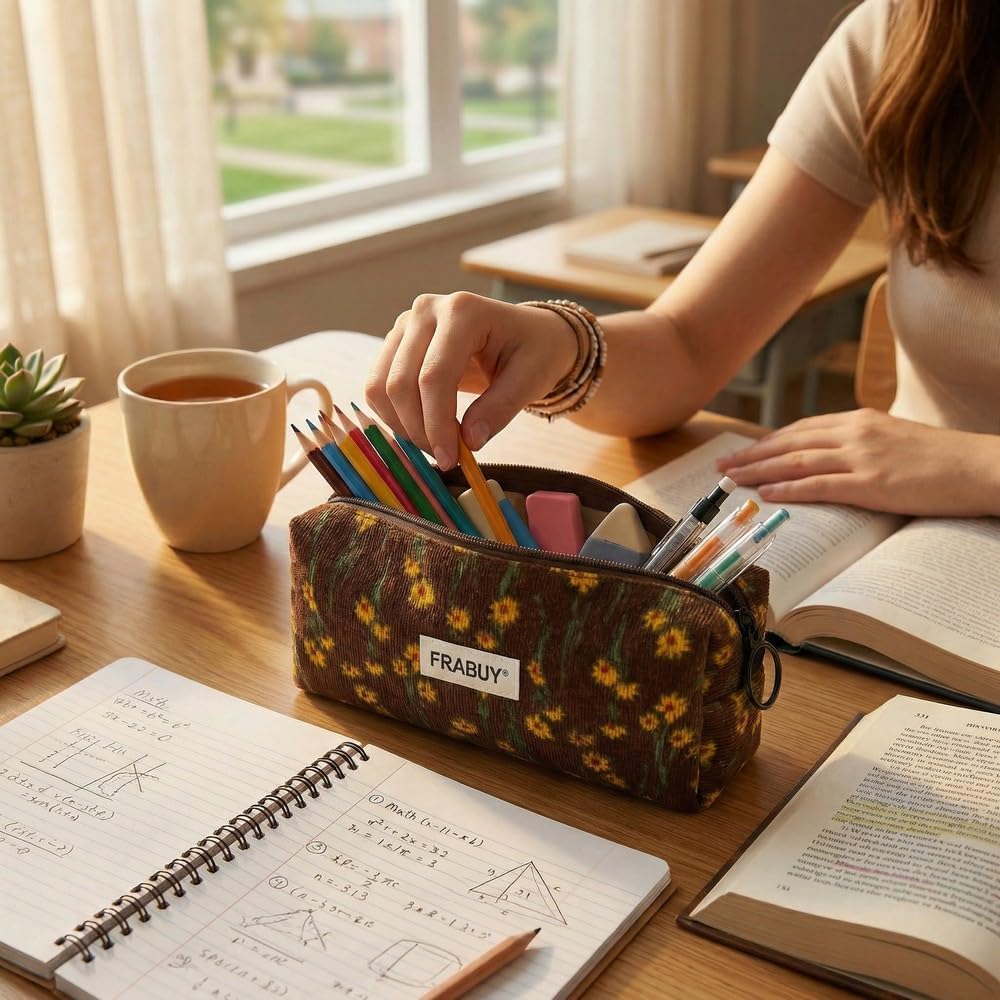 Soft Corduroy Pencil Case Pen Pouch Organizer, Small Stationery Bag
