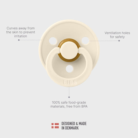 BIBS Pacifiers Colour Collection | Natural Rubber Baby Pacifier | Set of 2 BPA-Free Soothers | Made in Denmark | 18+ Months (Pack of 2) | Blush/Ivory