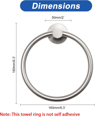 NearMoon Bath Towel Ring, Bathroom Hardware Accessories-Thicken Stainless Steel Hand Towel Holder for Bathroom, Modern Round Towel Hanger Wall Mounted (Brushed Nickel, 2 Pack)