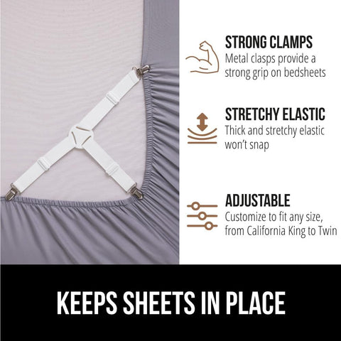 GORILLA GRIP Patented Fitted Bed Sheet Holders for Corners, 4 Pack White