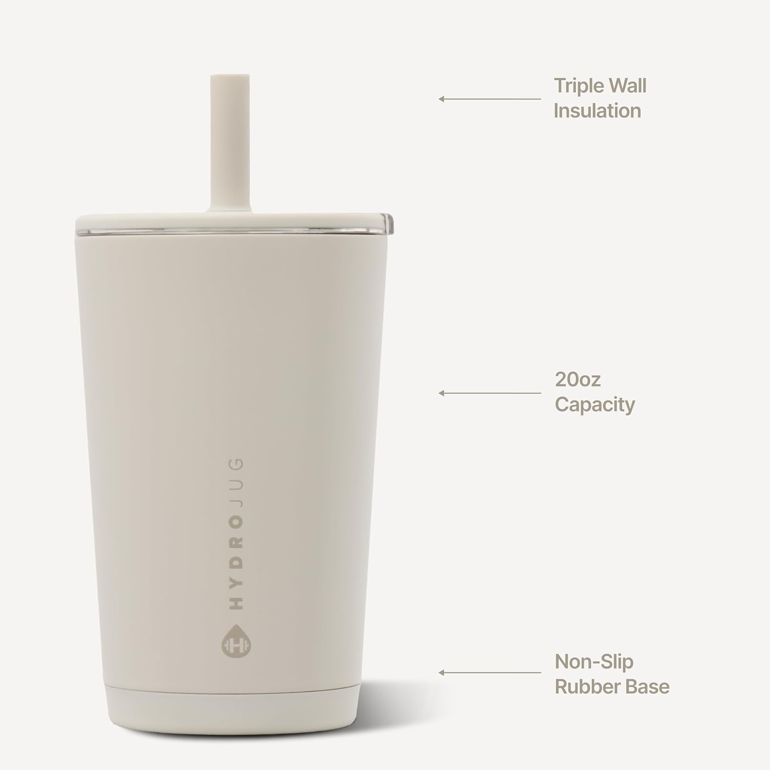 HydroJug Everyday Tumbler 14 oz, Ceramic-Lined Straw Cup, Linen
