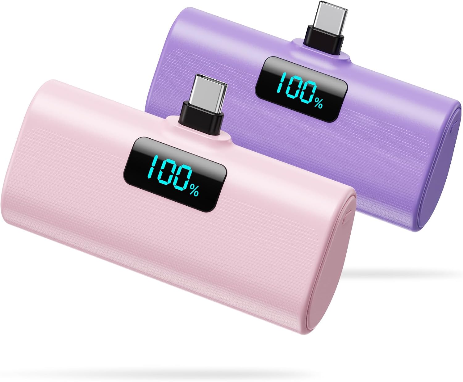 [2-Pack]Portable Charger for iPhone 16/15 Series,5200mAh PD USB C Power Bank Built-in USB-C Connector,Battery Pack Compatible with iPhone 16/16 Plus/16 Pro/16 Pro Max/15 Series,Android (Pink+Purple)