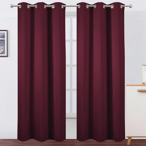 LEMOMO Burgundy Red Blackout Curtains 34 x 84 Inch Length/Set of 2 Curtain Panels/Thermal Insulated Room Darkening Blackout Curtains for Bedroom