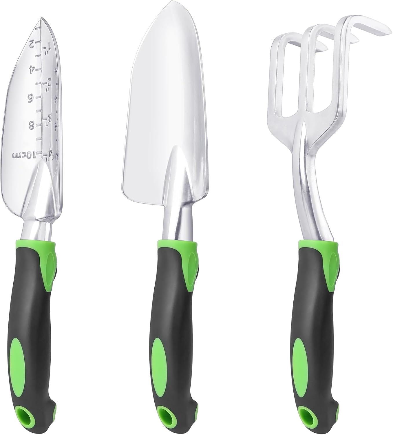 Garden Tools Set, 3 Pack Garden Shovel, Transplant Trowel, Hand Rake Green