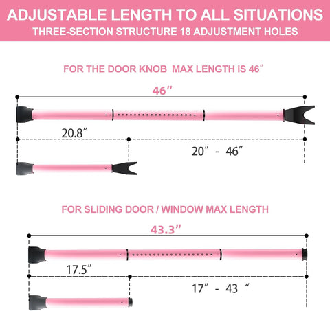 Rerishom 2 Pack Door Security Bar, Heavy Duty Door Stopper Jammer, Pink