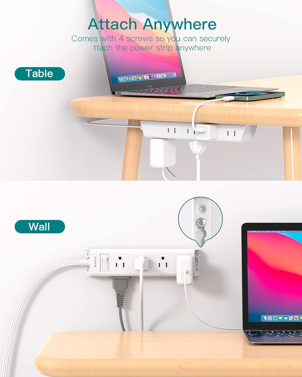Flat Plug Power Strip, Ultra Thin Flat Extension Cord - 12 Outlets 3 Sides