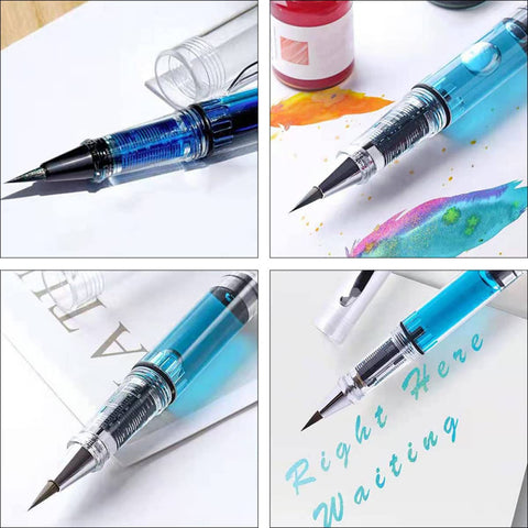 NUOBESTY 15 Pcs Refillable Fountain Brush Pen Type New Writing Water Brush Pen Set Refillable Calligraphy Pens for Beginners Piston Filling Fountain Pen