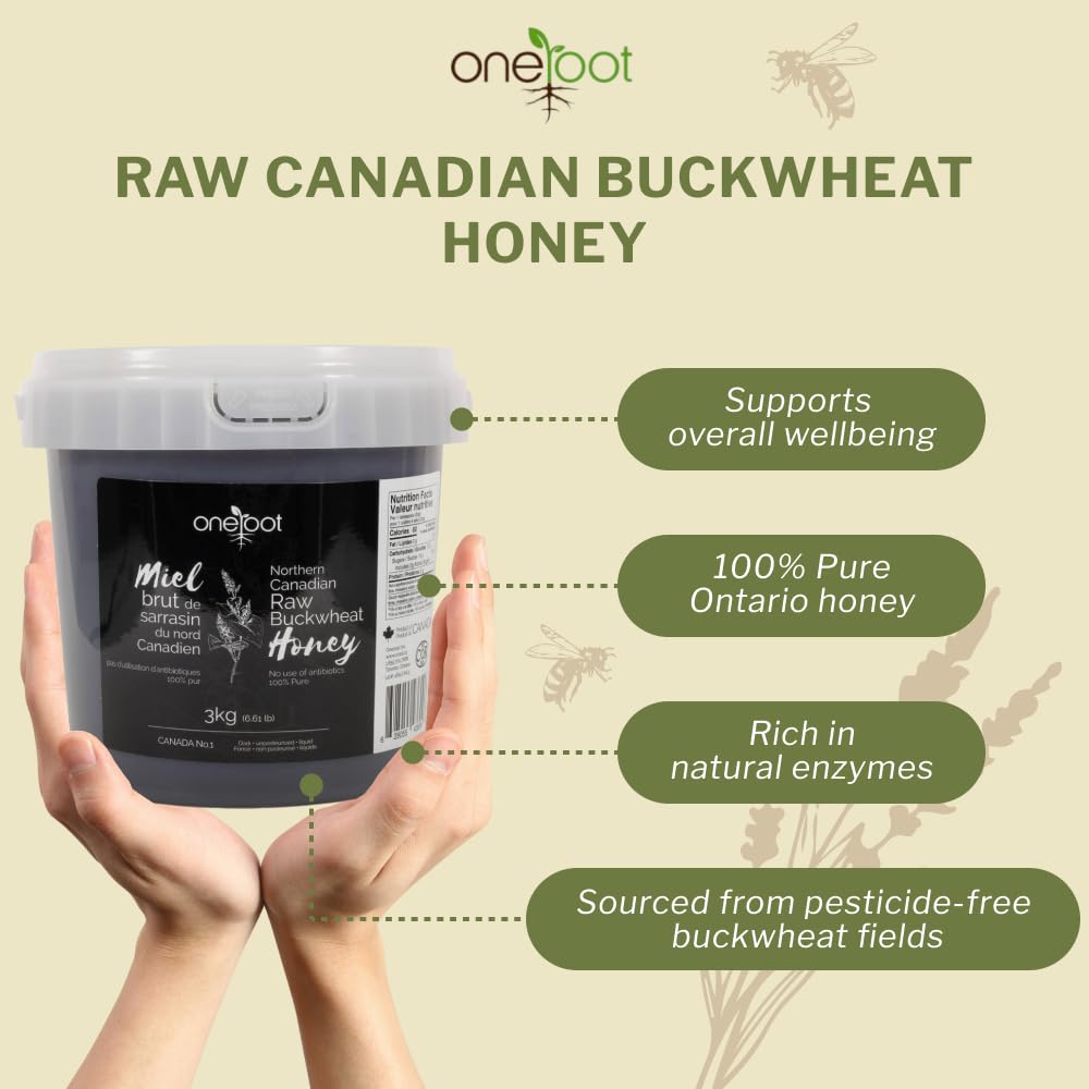 OneRoot Raw Buckwheat Honey – 6.6 lbs, Unheated & Unprocessed Dark – Nutrient-Rich, Antioxidant-Packed Natural Sweetener – Pure & Unfiltered Honey