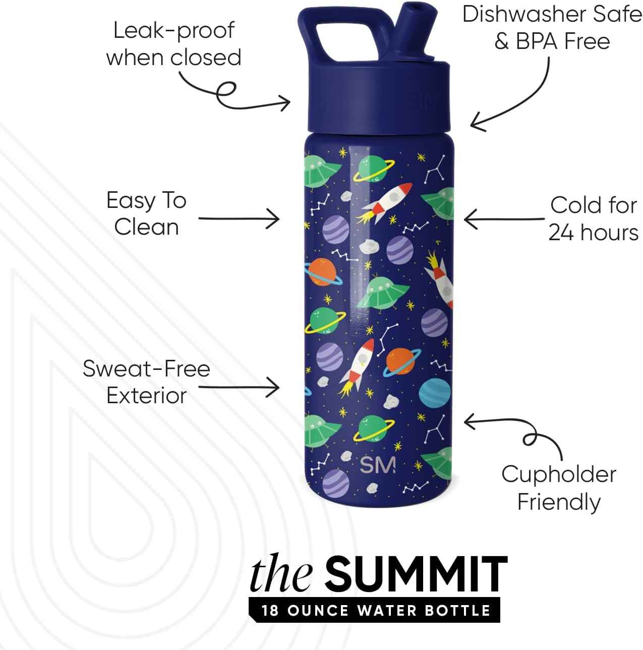 Simple Modern Kids Water Bottle & Toddler Cup | 18oz | Space