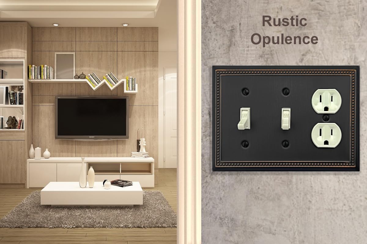 OKAWYC Double Toggle/Single Duplex Light Switch Cover Belaire Beaded Metal Wall Plate, 2-Pack Aged Bronze 3 Gang, Oil Rubbed Bronze Light Switch Cover Outlet Cover Decorative Wallplate, Durable
