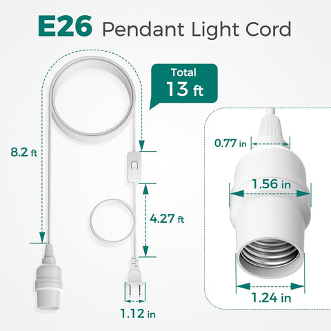 DiCUNO Pendant Light Cord, for Hanging Paper Lantern, 13 Ft, White, 2-Pack