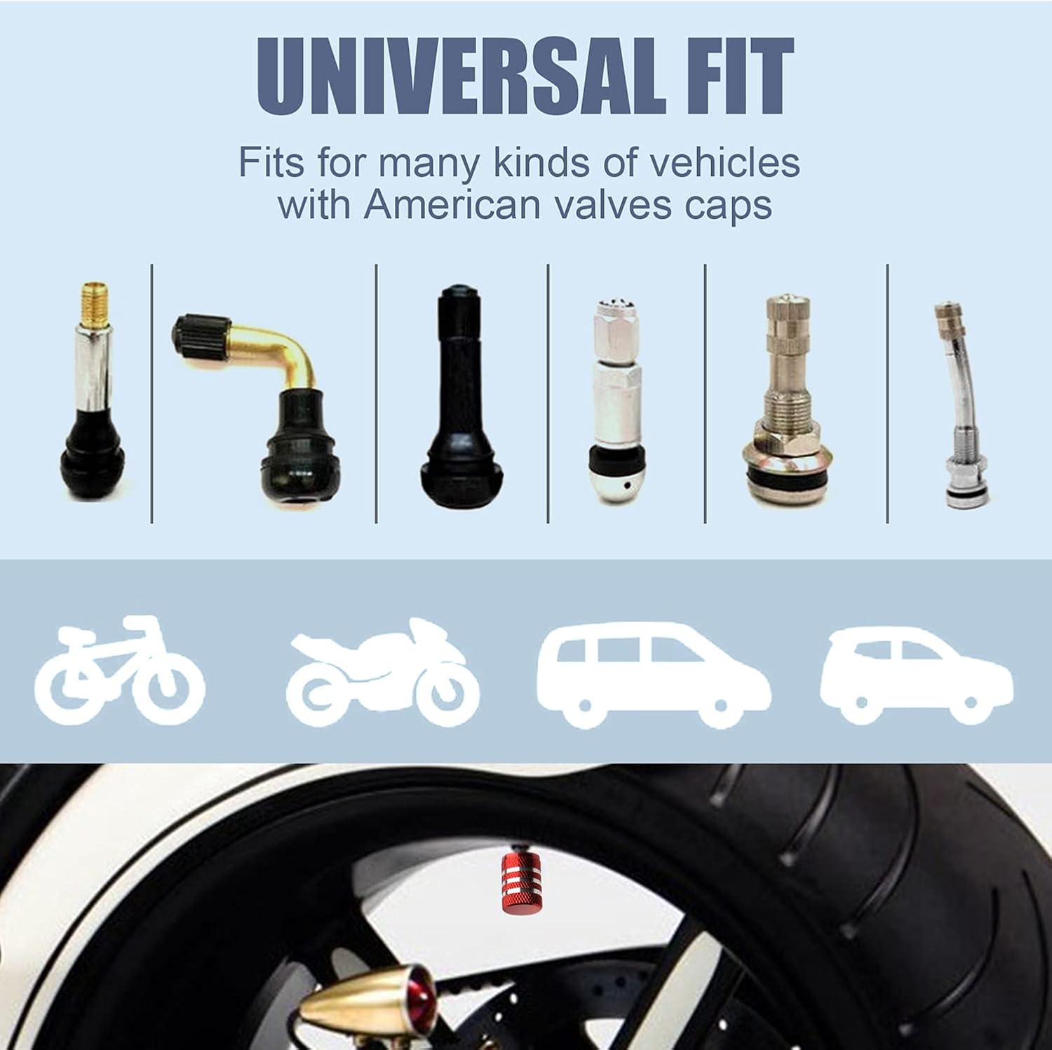 DECURCAR Tire Valve Stem Caps 5 Pack American Flag - Red