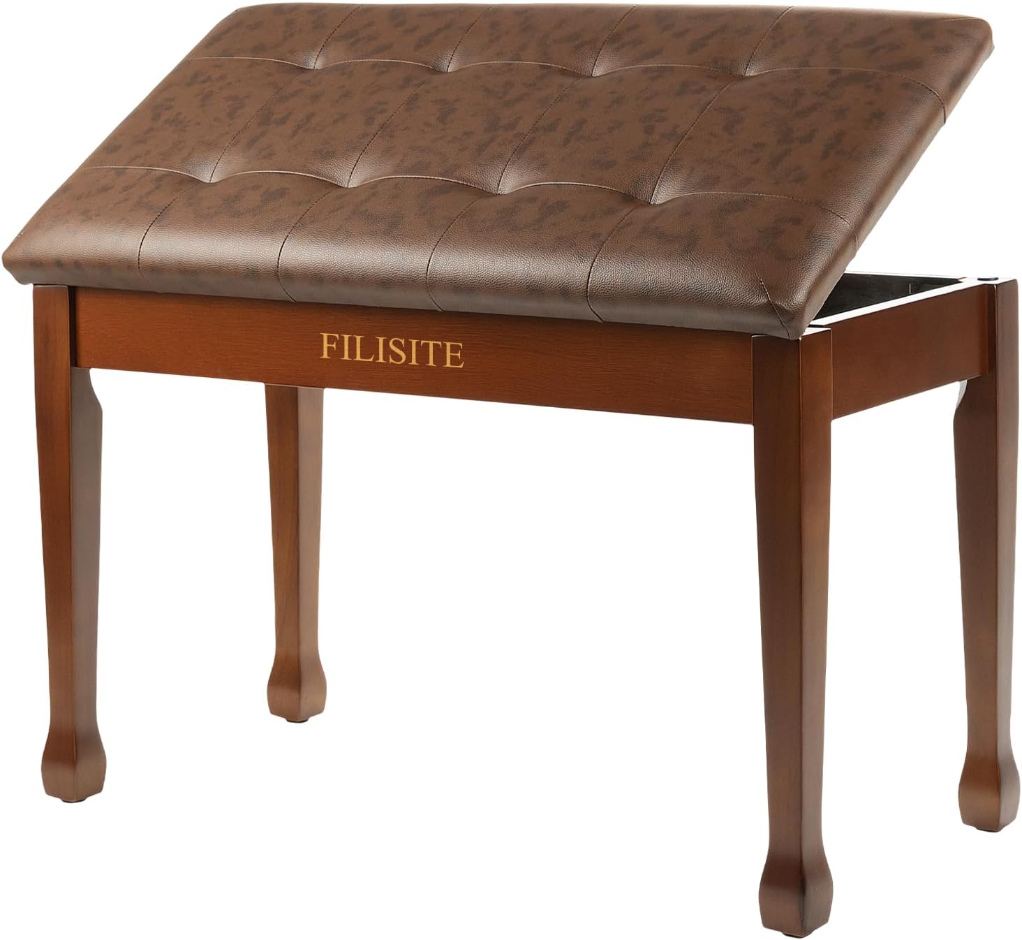 Duet Piano Bench with Storage, Wooden Piano Stool with Waterproof Padded Cushion, Bench Seat for Vanity, Living Room, Bedroom (Wood)