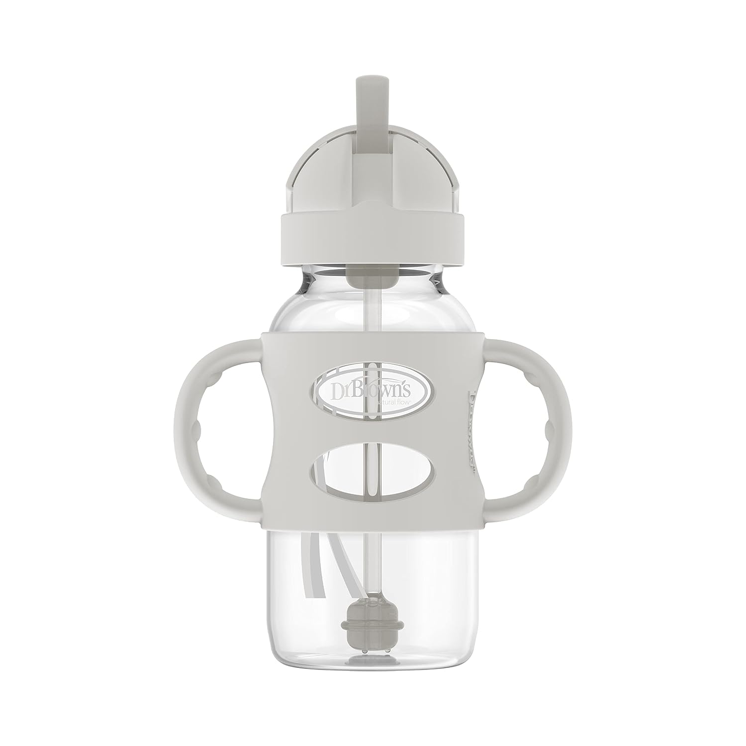 Dr. Brown's Wide-Neck Sippy Straw Bottle with Handles, Gray & Pink, 2-Pack