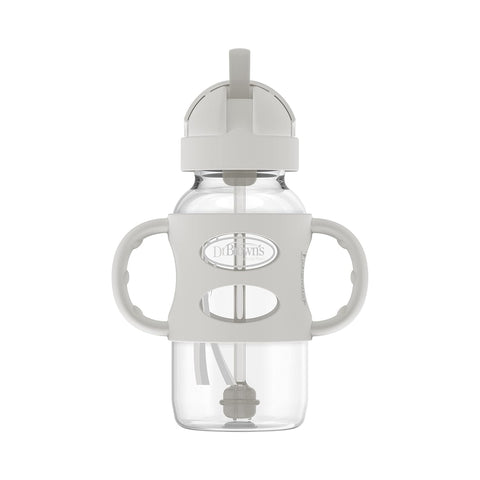 Dr. Brown's Wide-Neck Sippy Straw Bottle with Handles, Gray & Pink, 2-Pack