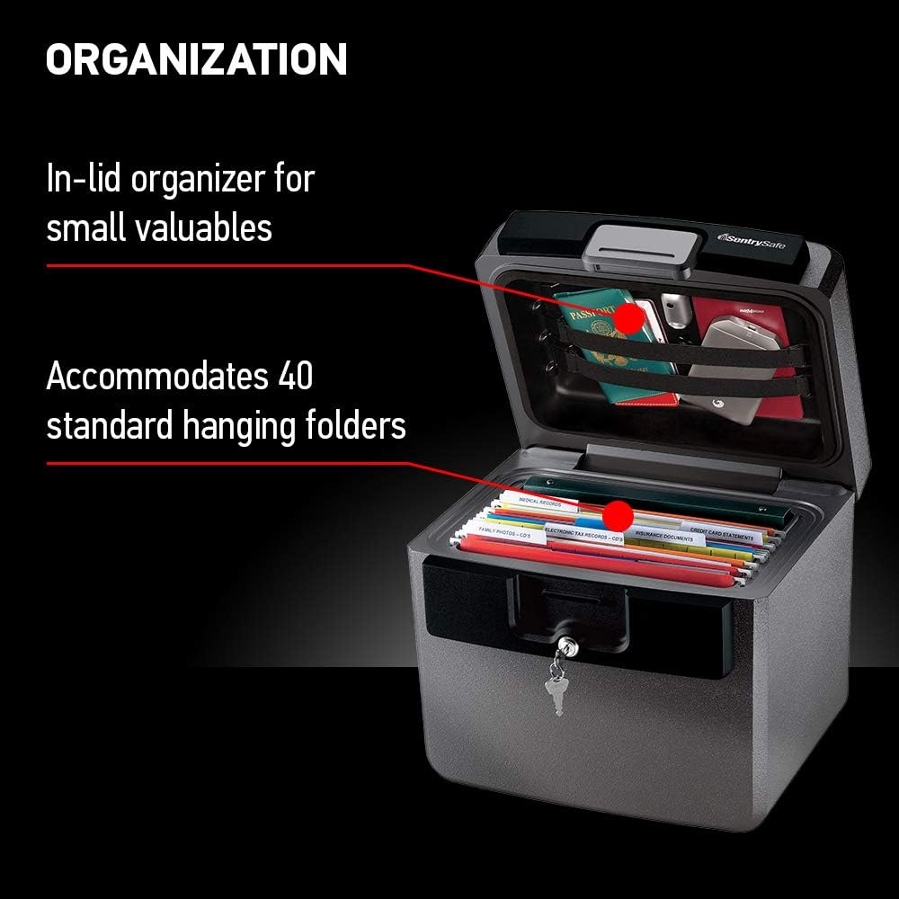 SentrySafe Black Fireproof and Waterproof Safe, File Folder and Document Box with Key Lock, 14.3 x 15.5 x 13.5 inches, HD4100
