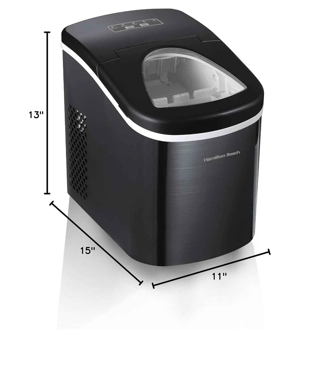 HAMILTON BEACH Compact Countertop Ice Maker Machine (Black Stainless) - Never Run Out of Ice Again for Water, Coffee, & More | Get 26lbs of Ice Per Day