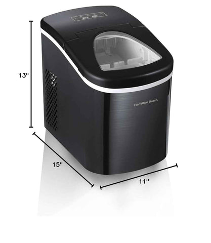 HAMILTON BEACH Compact Countertop Ice Maker Machine (Black Stainless) - Never Run Out of Ice Again for Water, Coffee, & More | Get 26lbs of Ice Per Day