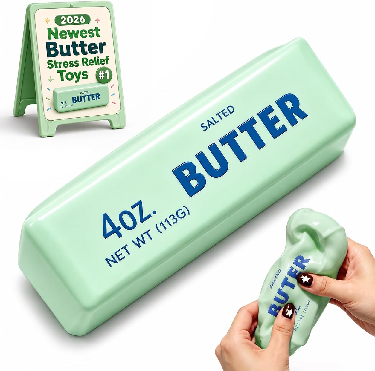 Crunchy Butter Squishy Asmr Bead Filled, Slow Rising Squeeze (Green Butter)