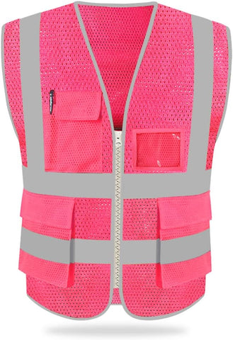 HYCOPROT High Visibility Mesh Safety Reflective Vest with Pockets and Zipper, Meets ANSI/ISEA Standards