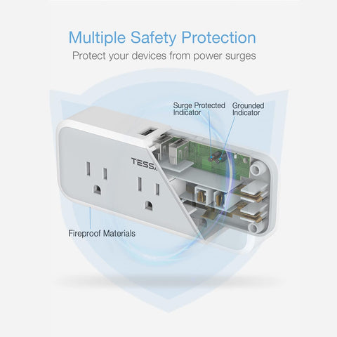 TESSAN Multi Plug Outlet Extender, USB C Wall Charger, Surge Protector,Grey