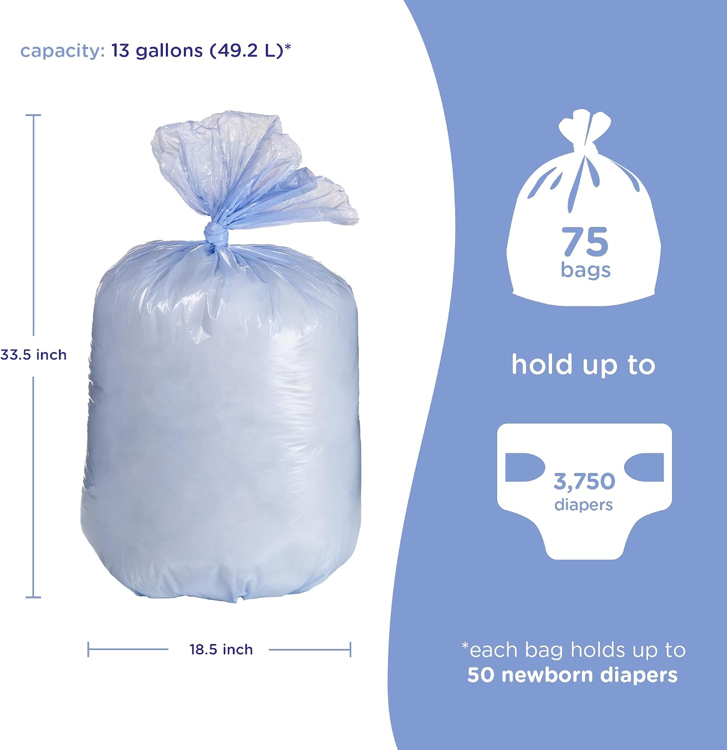 Ubbi Diaper Pail Plastic Bags, 13-Gallon Capacity, 3 Pack, 75 Count