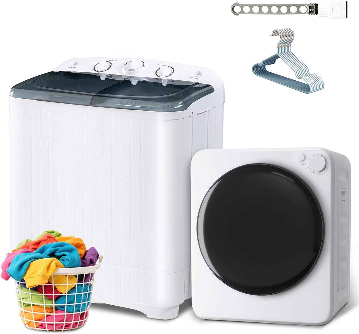 Erivess Portable Washer and Dryer Combo Set, 1.8 Cu.Ft Portable Clothes Dryers with 5 Modes, 22 lbs Twin Tub Washing Machine, Compact Washer and Dryer for Apartment, RV, Dorm, Home