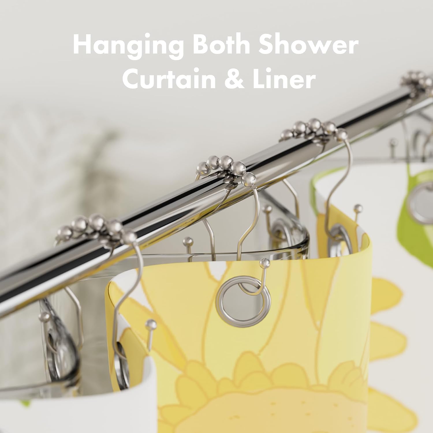 AmazerBath Shower Curtain Hooks, Shower Curtain Rings, Metal Nickel Shower Curtain Hooks Rust Proof, Smooth Glide Double Shower Hooks for Shower Curtain, Shower Rod Hooks 12Pcs