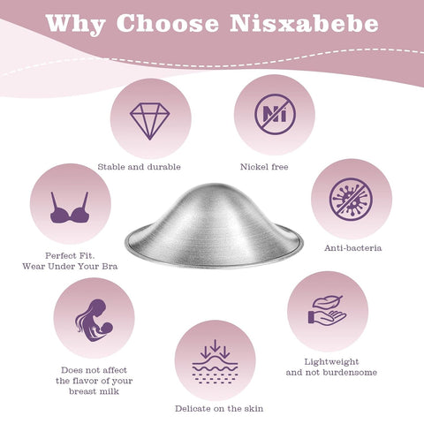 NISXABEBE The Original Silver Nursing Cups with Silicone Ring,Nipple Shields for Nursing Newborn,Breastfeeding Must Haves for Soothe and Protect Your Nursing Nipples,Trilaminate 999 Silver(X-Large)