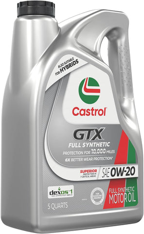 Castrol GTX Full Synthetic 0W-20 Motor Oil, 5 Quarts
