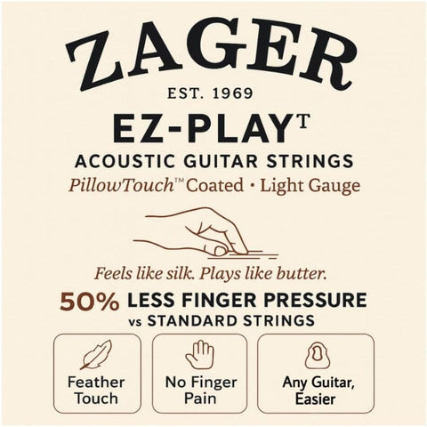 Zager Easy Play Acoustic Guitar Strings – Fits Martin, Taylor, Yamaha, Fender & Gibson Guitars – Easy on Fingers, Anti-Rust, Warm Rich Tone