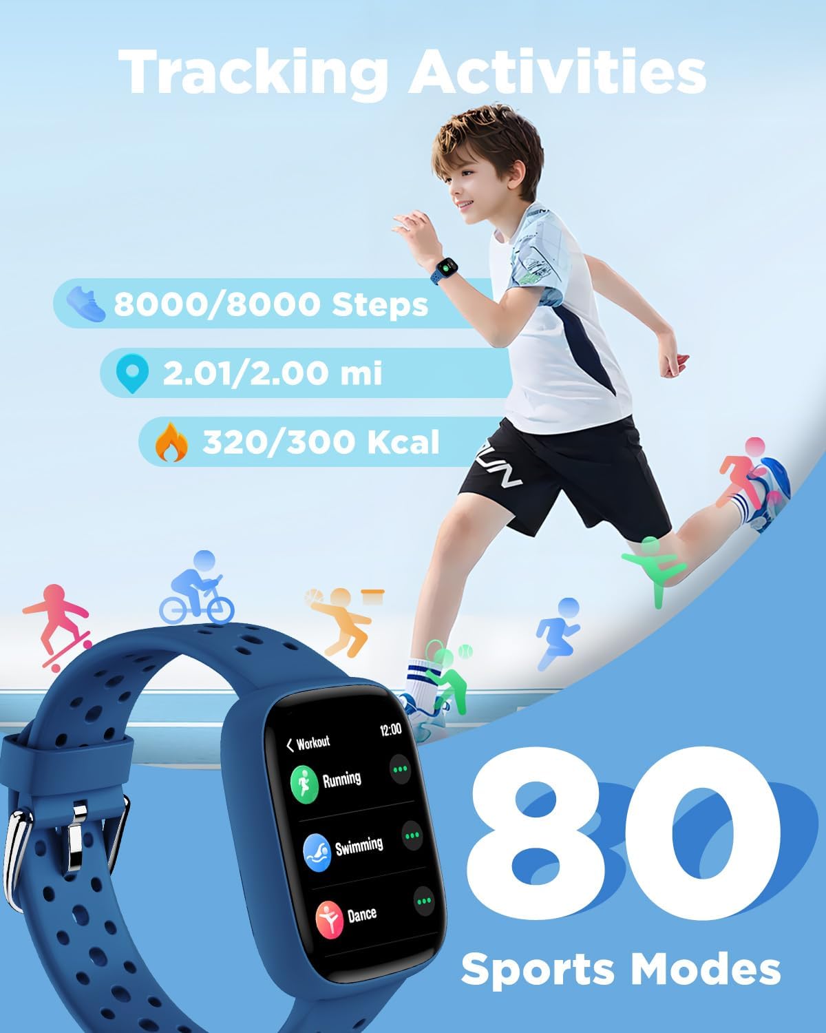 BIGGERFIVE Kids Smart Watch No Phone Needed, 1.8" Fitness Tracker Watch