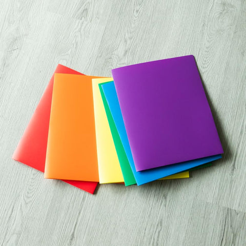 JAM PAPER Heavy Duty Plastic 2 Pocket Extra Tough School Folders - Assorted Primary Colors - 6/Pack