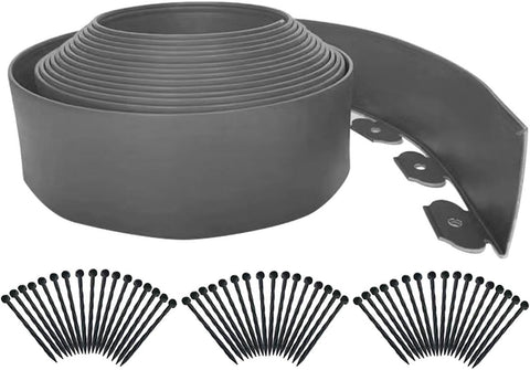 Landscape Edging 33FT,Garden Edging Borders [Extra Tall 4IN High] Flexible Lawn Edging Kit with Total 50pcs Stakes,Mini Plastic Fence Edge Used for Yard,Flowerbeds,Landscaping,Grass,Tree -Grey
