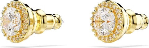 Swarovski Una Stud Earrings, Round Cut, Gold Tone, Gold-Tone Finished